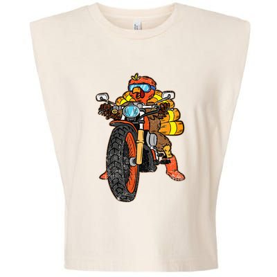 Turkey Riding Motorcycle Thanksgiving Day Cool Biker Rider Garment-Dyed Women's Muscle Tee