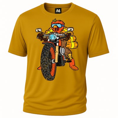 Turkey Riding Motorcycle Thanksgiving Day Cool Biker Rider Cooling Performance Crew T-Shirt