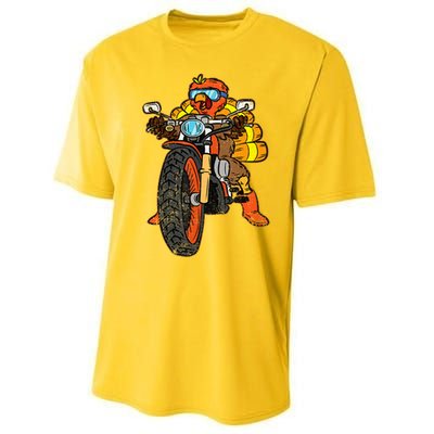 Turkey Riding Motorcycle Thanksgiving Day Cool Biker Rider Performance Sprint T-Shirt