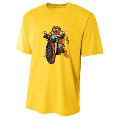 Turkey Riding Motorcycle Thanksgiving Day Cool Biker Rider Youth Performance Sprint T-Shirt