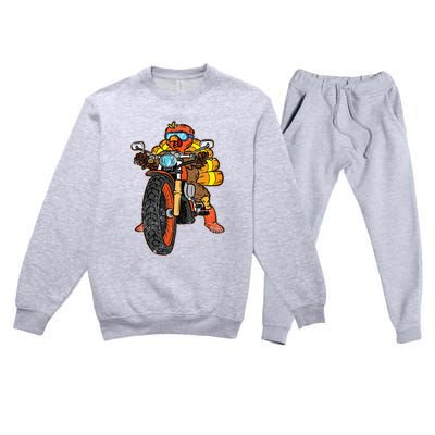 Turkey Riding Motorcycle Thanksgiving Day Cool Biker Rider Premium Crewneck Sweatsuit Set