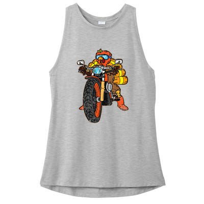 Turkey Riding Motorcycle Thanksgiving Day Cool Biker Rider Ladies PosiCharge Tri-Blend Wicking Tank