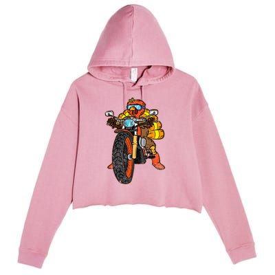 Turkey Riding Motorcycle Thanksgiving Day Cool Biker Rider Crop Fleece Hoodie