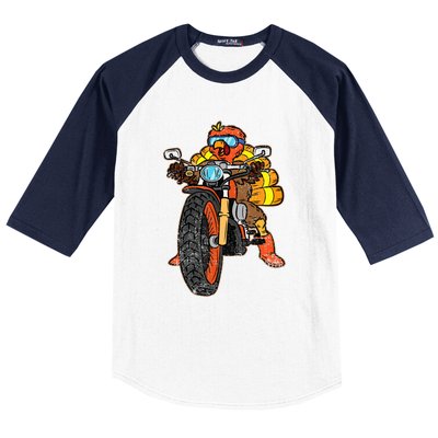 Turkey Riding Motorcycle Thanksgiving Day Cool Biker Rider Baseball Sleeve Shirt