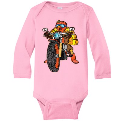 Turkey Riding Motorcycle Thanksgiving Day Cool Biker Rider Baby Long Sleeve Bodysuit