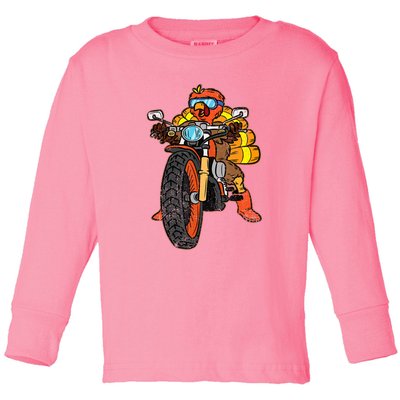 Turkey Riding Motorcycle Thanksgiving Day Cool Biker Rider Toddler Long Sleeve Shirt