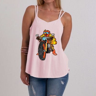 Turkey Riding Motorcycle Thanksgiving Day Cool Biker Rider Women's Strappy Tank