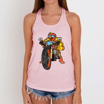 Turkey Riding Motorcycle Thanksgiving Day Cool Biker Rider Women's Knotted Racerback Tank