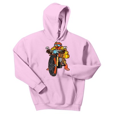 Turkey Riding Motorcycle Thanksgiving Day Cool Biker Rider Kids Hoodie