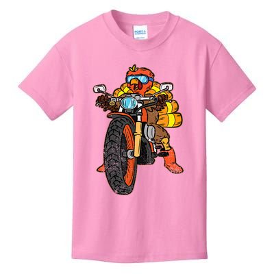 Turkey Riding Motorcycle Thanksgiving Day Cool Biker Rider Kids T-Shirt