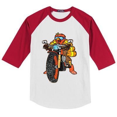 Turkey Riding Motorcycle Thanksgiving Day Cool Biker Rider Kids Colorblock Raglan Jersey