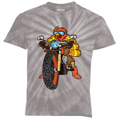 Turkey Riding Motorcycle Thanksgiving Day Cool Biker Rider Kids Tie-Dye T-Shirt