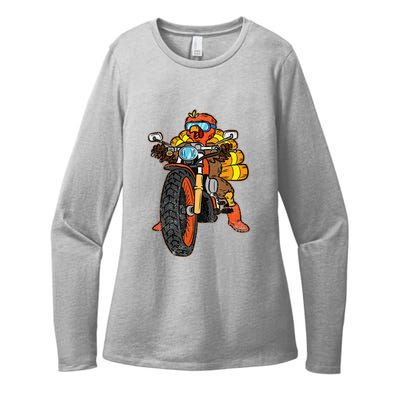 Turkey Riding Motorcycle Thanksgiving Day Cool Biker Rider Womens CVC Long Sleeve Shirt