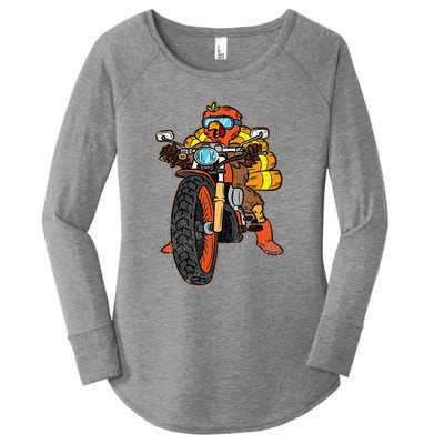 Turkey Riding Motorcycle Thanksgiving Day Cool Biker Rider Women's Perfect Tri Tunic Long Sleeve Shirt