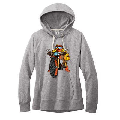 Turkey Riding Motorcycle Thanksgiving Day Cool Biker Rider Women's Fleece Hoodie