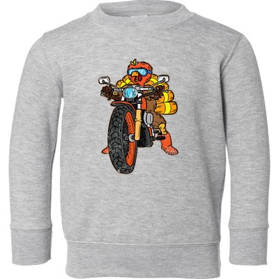 Turkey Riding Motorcycle Thanksgiving Day Cool Biker Rider Toddler Sweatshirt