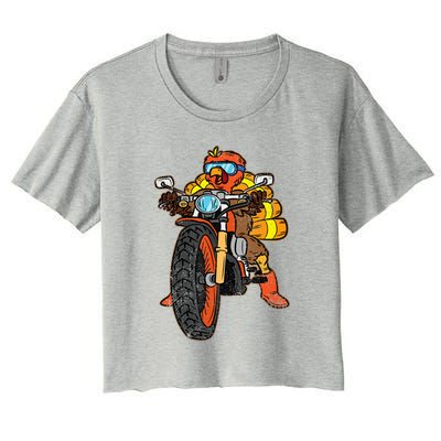 Turkey Riding Motorcycle Thanksgiving Day Cool Biker Rider Women's Crop Top Tee