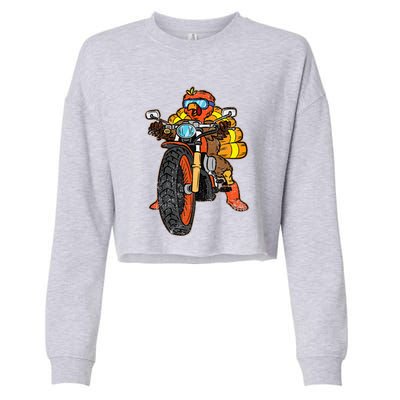 Turkey Riding Motorcycle Thanksgiving Day Cool Biker Rider Cropped Pullover Crew