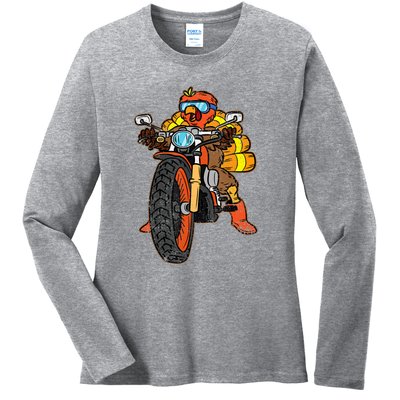 Turkey Riding Motorcycle Thanksgiving Day Cool Biker Rider Ladies Long Sleeve Shirt