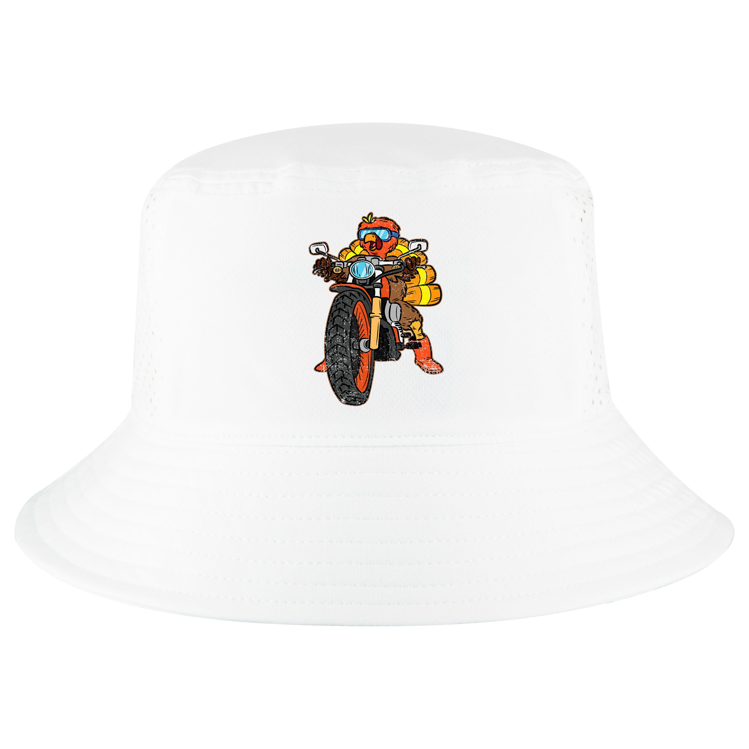 Turkey Riding Motorcycle Thanksgiving Day Cool Biker Rider Cool Comfort Performance Bucket Hat