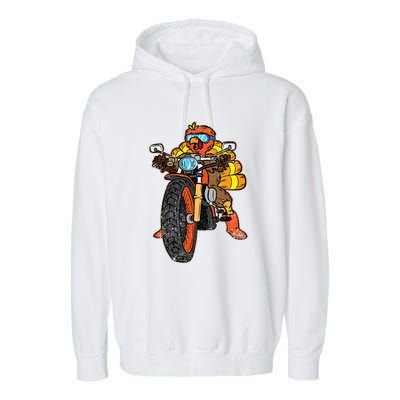 Turkey Riding Motorcycle Thanksgiving Day Cool Biker Rider Garment-Dyed Fleece Hoodie