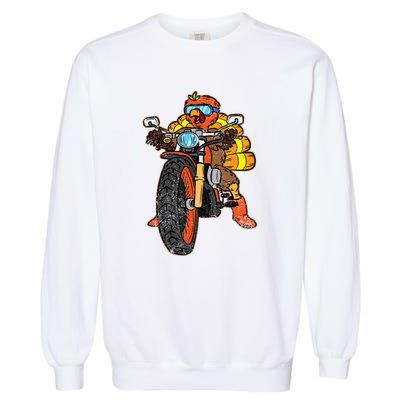 Turkey Riding Motorcycle Thanksgiving Day Cool Biker Rider Garment-Dyed Sweatshirt