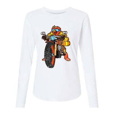 Turkey Riding Motorcycle Thanksgiving Day Cool Biker Rider Womens Cotton Relaxed Long Sleeve T-Shirt