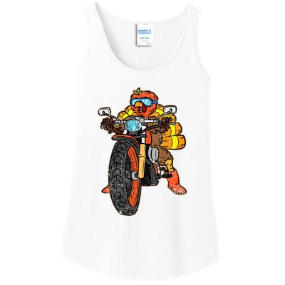 Turkey Riding Motorcycle Thanksgiving Day Cool Biker Rider Ladies Essential Tank