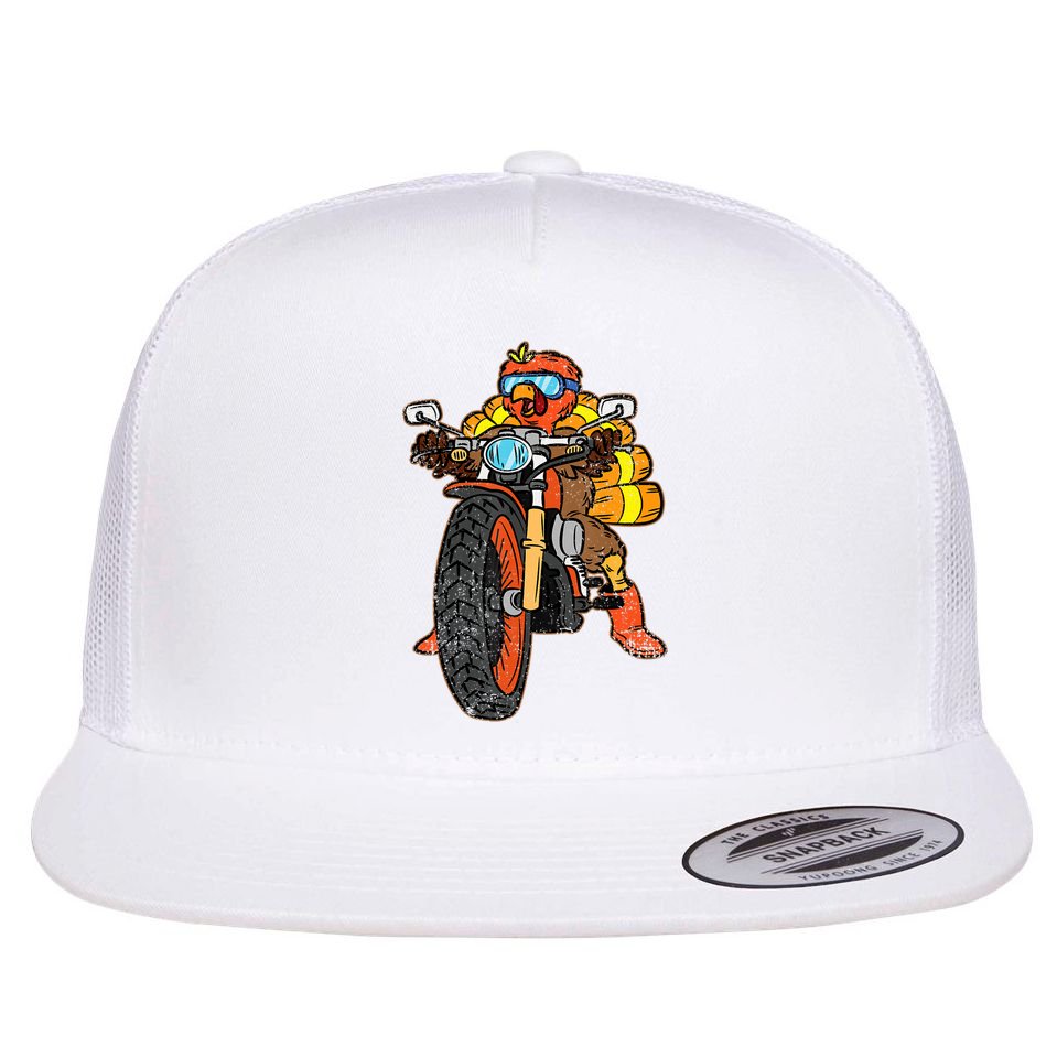 Turkey Riding Motorcycle Thanksgiving Day Cool Biker Rider Flat Bill Trucker Hat