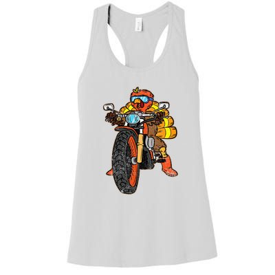 Turkey Riding Motorcycle Thanksgiving Day Cool Biker Rider Women's Racerback Tank