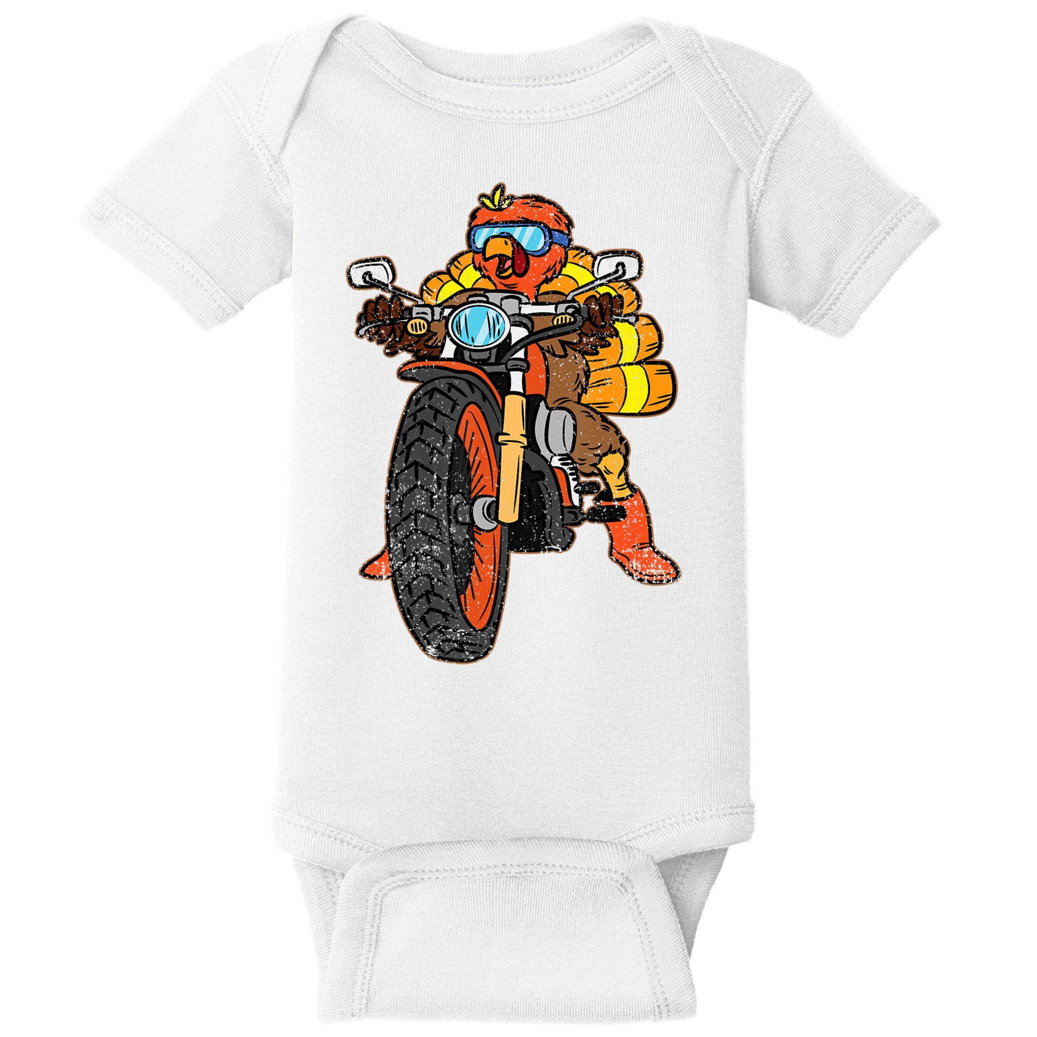 Turkey Riding Motorcycle Thanksgiving Day Cool Biker Rider Baby Bodysuit