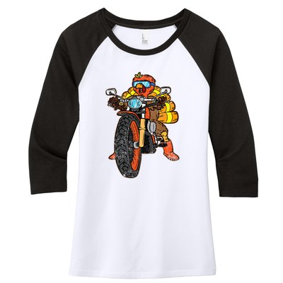 Turkey Riding Motorcycle Thanksgiving Day Cool Biker Rider Women's Tri-Blend 3/4-Sleeve Raglan Shirt