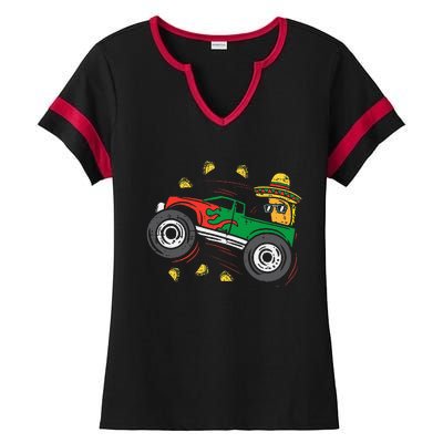 Tacos Riding Mexican Monster Truck Cinco De Mayo Ladies Halftime Notch Neck Tee