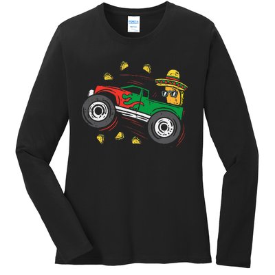 Tacos Riding Mexican Monster Truck Cinco De Mayo Ladies Long Sleeve Shirt