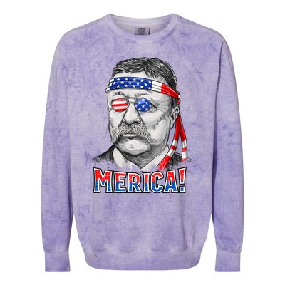 Theodore Roosevelt Merica 4th July Usa Us President Colorblast Crewneck Sweatshirt