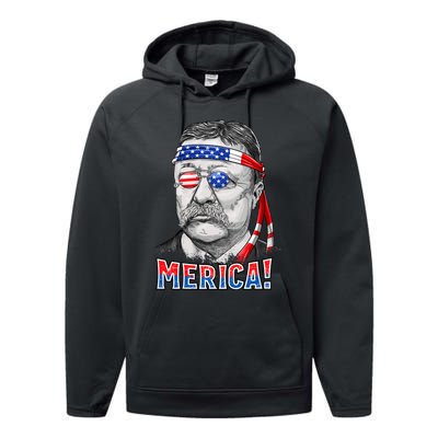 Theodore Roosevelt Merica 4th July Usa Us President Performance Fleece Hoodie