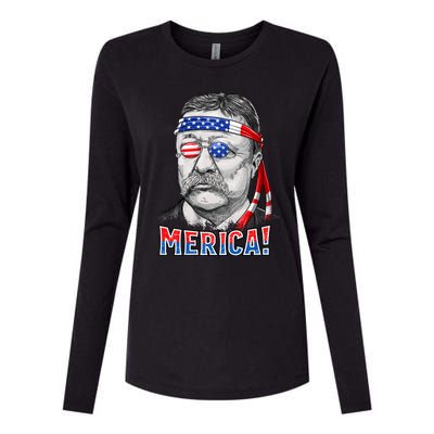 Theodore Roosevelt Merica 4th July Usa Us President Womens Cotton Relaxed Long Sleeve T-Shirt