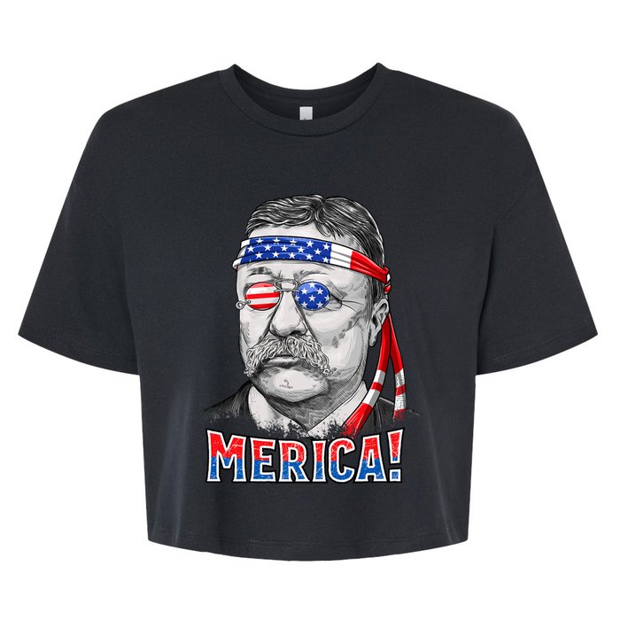 Theodore Roosevelt Merica 4th July Usa Us President Bella+Canvas Jersey Crop Tee