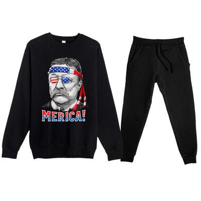 Theodore Roosevelt Merica 4th July Usa Us President Premium Crewneck Sweatsuit Set