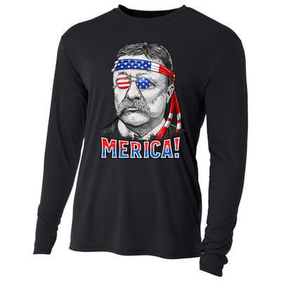 Theodore Roosevelt Merica 4th July Usa Us President Cooling Performance Long Sleeve Crew