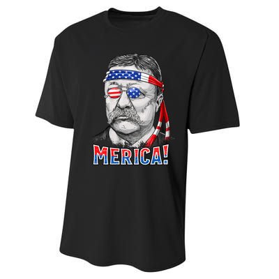 Theodore Roosevelt Merica 4th July Usa Us President Performance Sprint T-Shirt