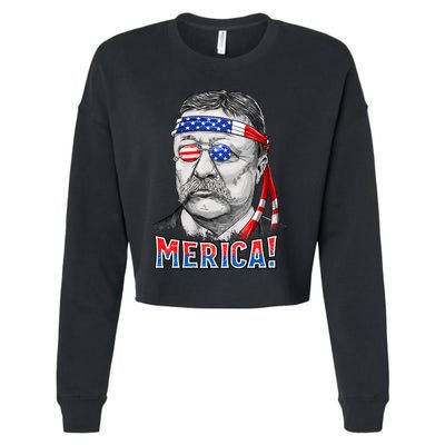 Theodore Roosevelt Merica 4th July Usa Us President Cropped Pullover Crew