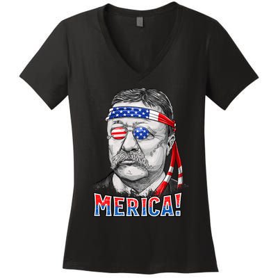 Theodore Roosevelt Merica 4th July Usa Us President Women's V-Neck T-Shirt