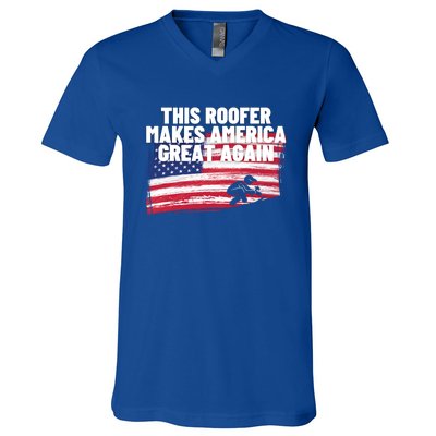 This Roofer Makes America Great Again Usa Flag Patriotic Cute Gift V-Neck T-Shirt