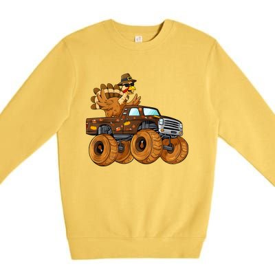 Turkey Riding Monster Truck Boy Thanksgiving Premium Crewneck Sweatshirt