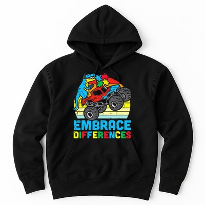 T rex Monster Truck Embrace Differences Autism Awareness Hoodie