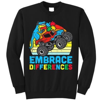 T rex Monster Truck Embrace Differences Autism Awareness Sweatshirt