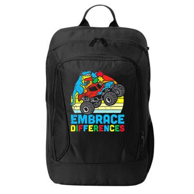 T rex Monster Truck Embrace Differences Autism Awareness City Backpack
