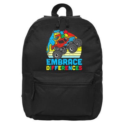 T rex Monster Truck Embrace Differences Autism Awareness 16 in Basic Backpack