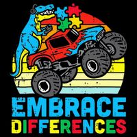 T rex Monster Truck Embrace Differences Autism Awareness Cooling Performance Long Sleeve Crew